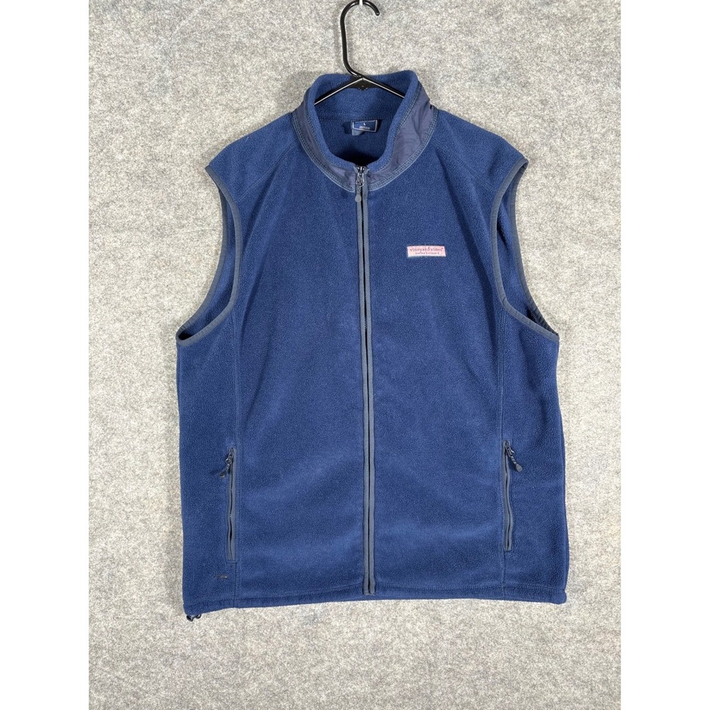 Vineyard Vines Mens Fleece Vest Full Zip Sleeveless Blue Large